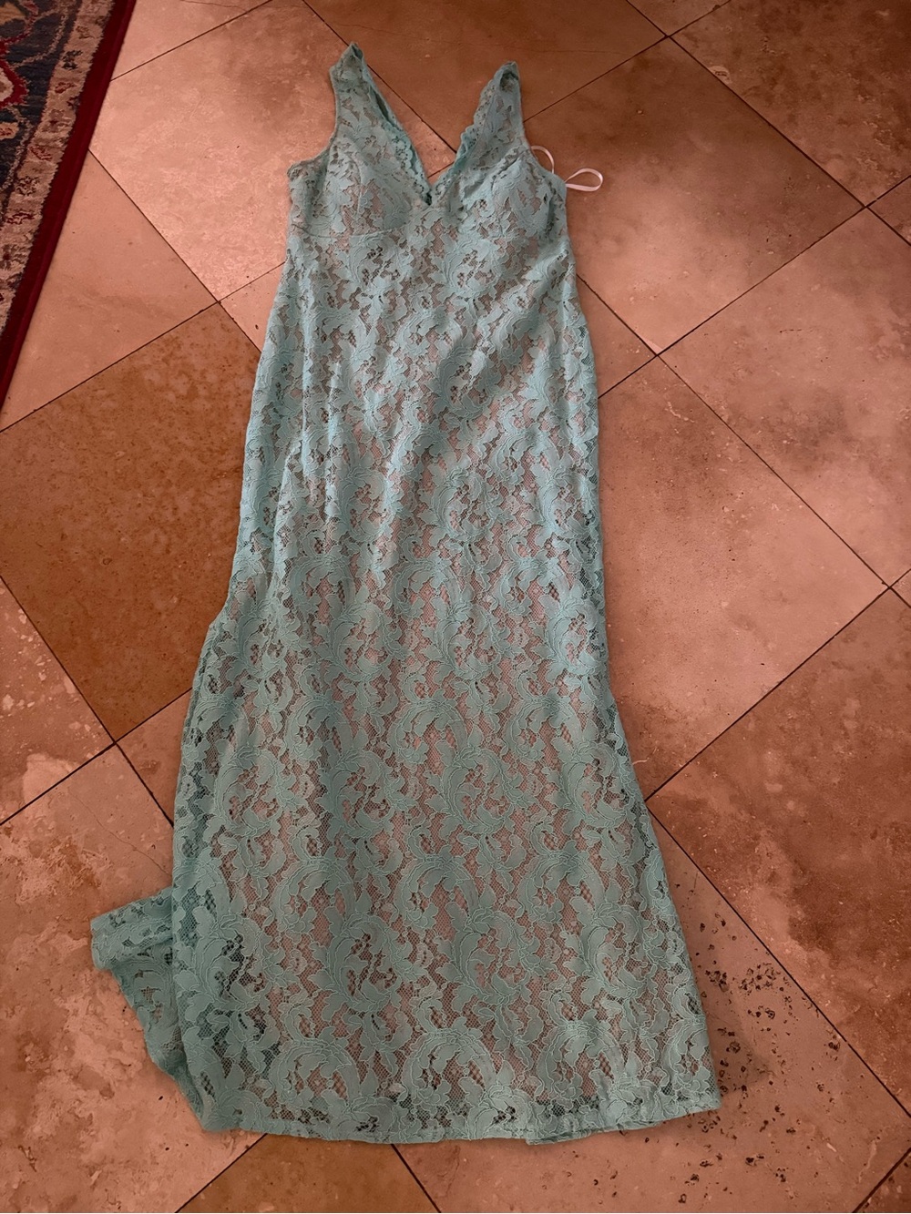 Aqua Lace V-Neck Slip Dress - Women's